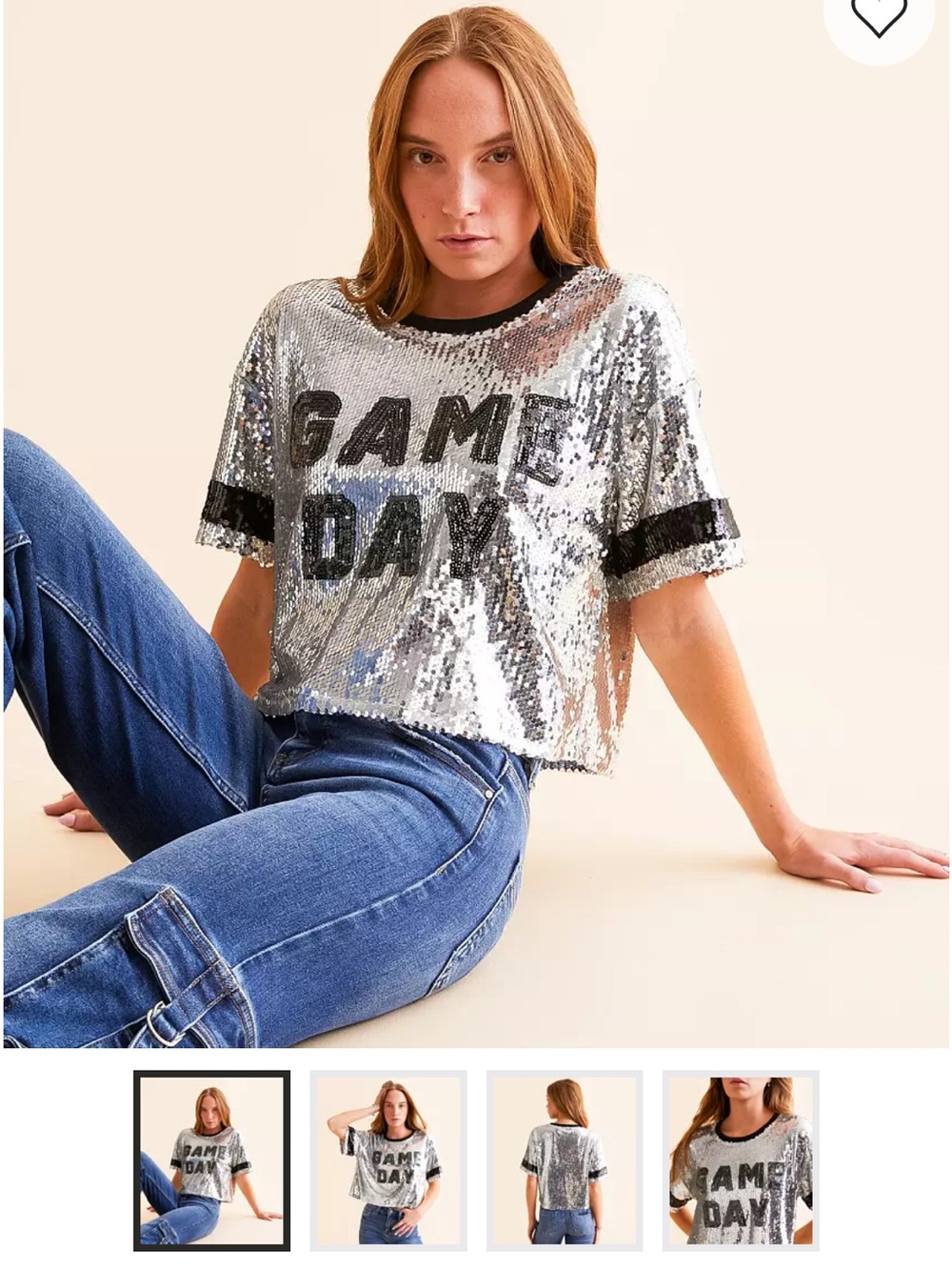 Game Day Silver Sequin Cropped Top